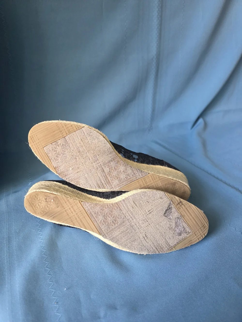 Beacon Black Lace Espadrille Wedge Heels  Size 10N